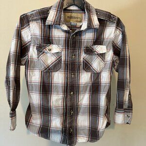 Ruff Hewn Brown, White & Orange Plaid Western Button Down   8574
